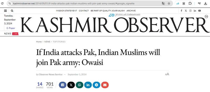 If India attacks Pak, Indian Muslims will join Pak army: Owaisi